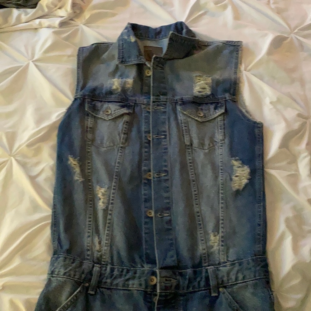 Zara Man Denim Distressed Jumpsuit Romper